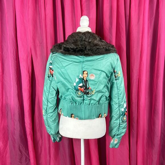 Y2k Custo Barcelona cold highway silky cropped novelty print coat, 42 or 8 - Picture 2 of 12